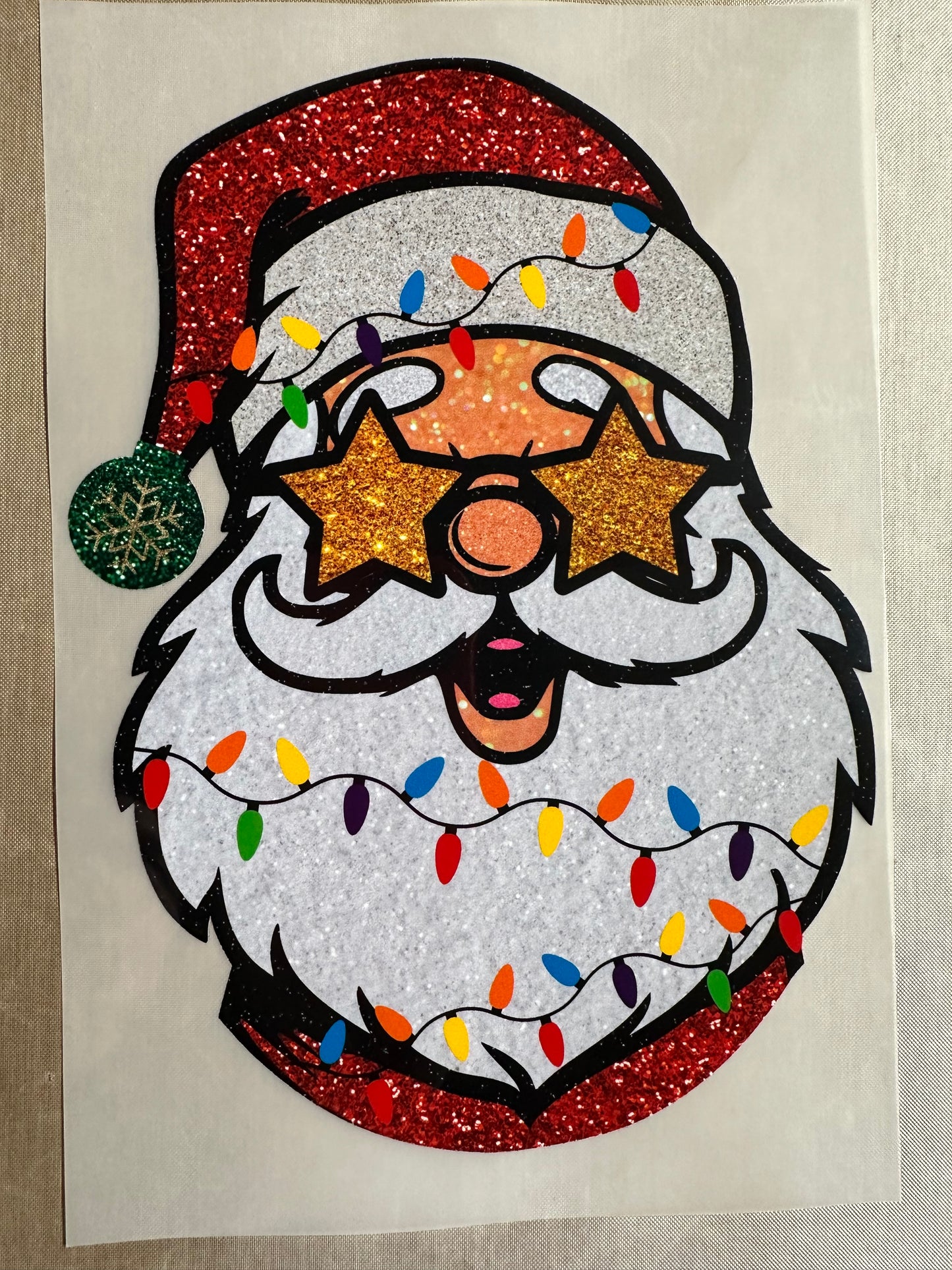 Glitter Christmas light santa DTF