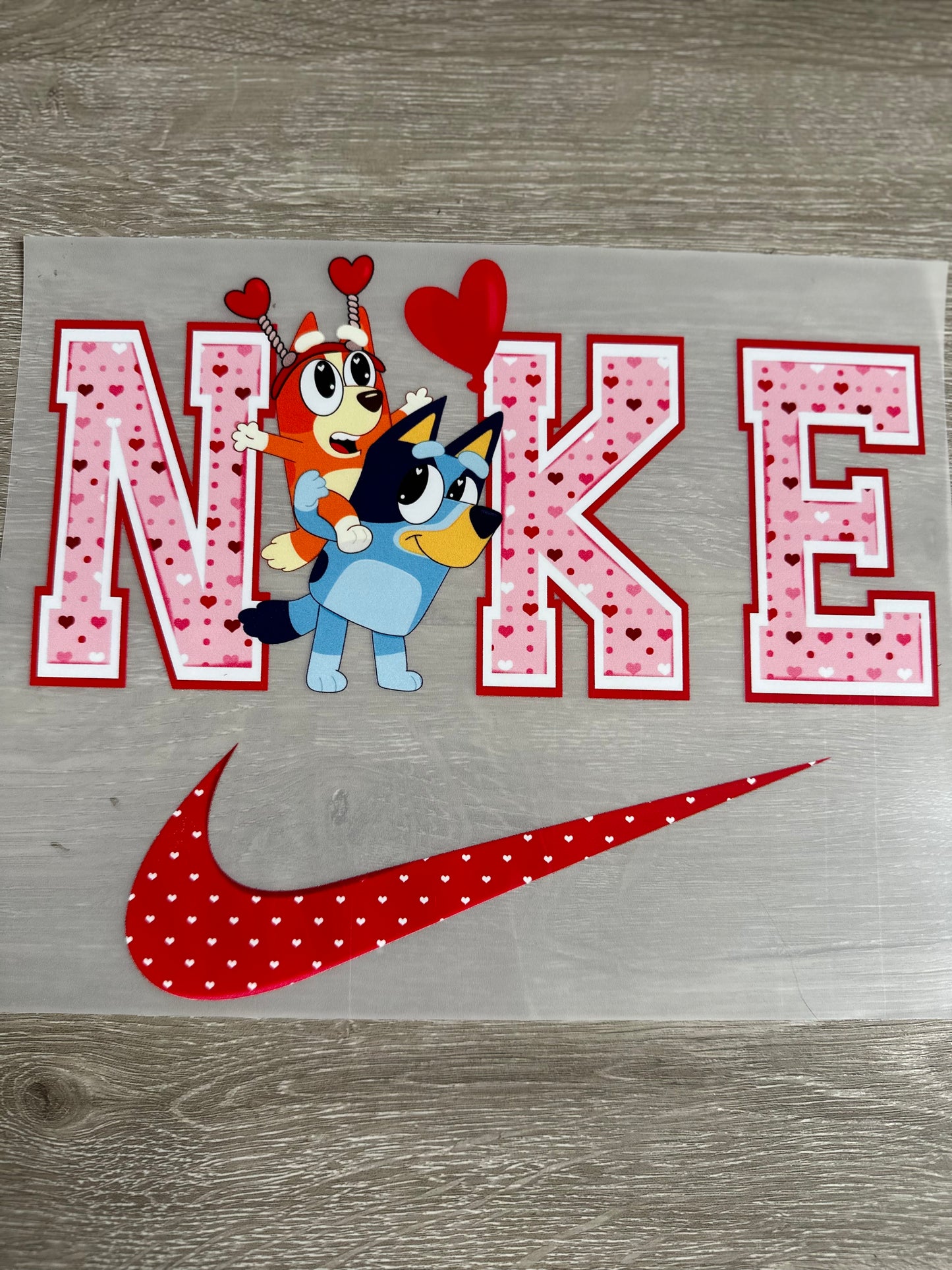 Swoosh pink hearts heeler DTF