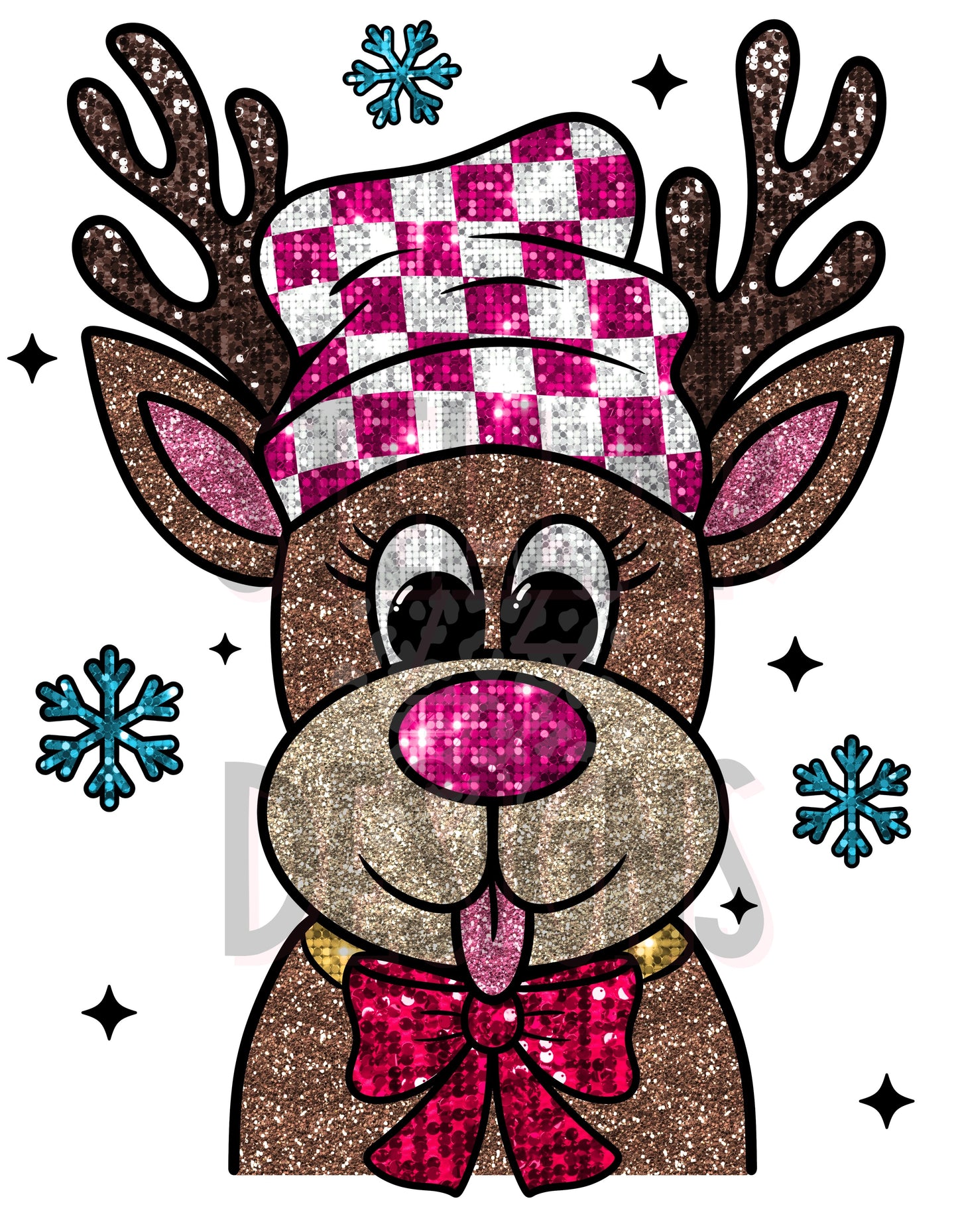 Pink Glitter Reindeer DTF