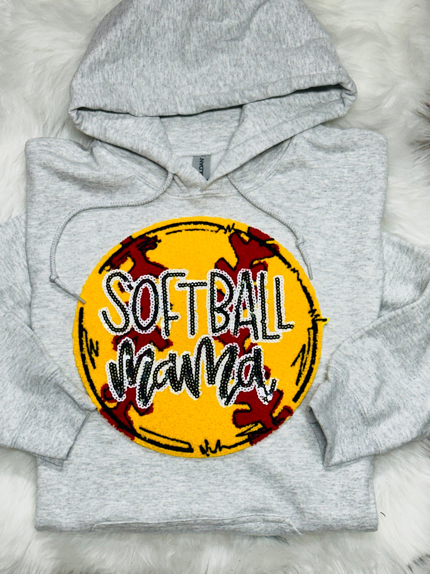 Softball mama chenille patch sweatshirt