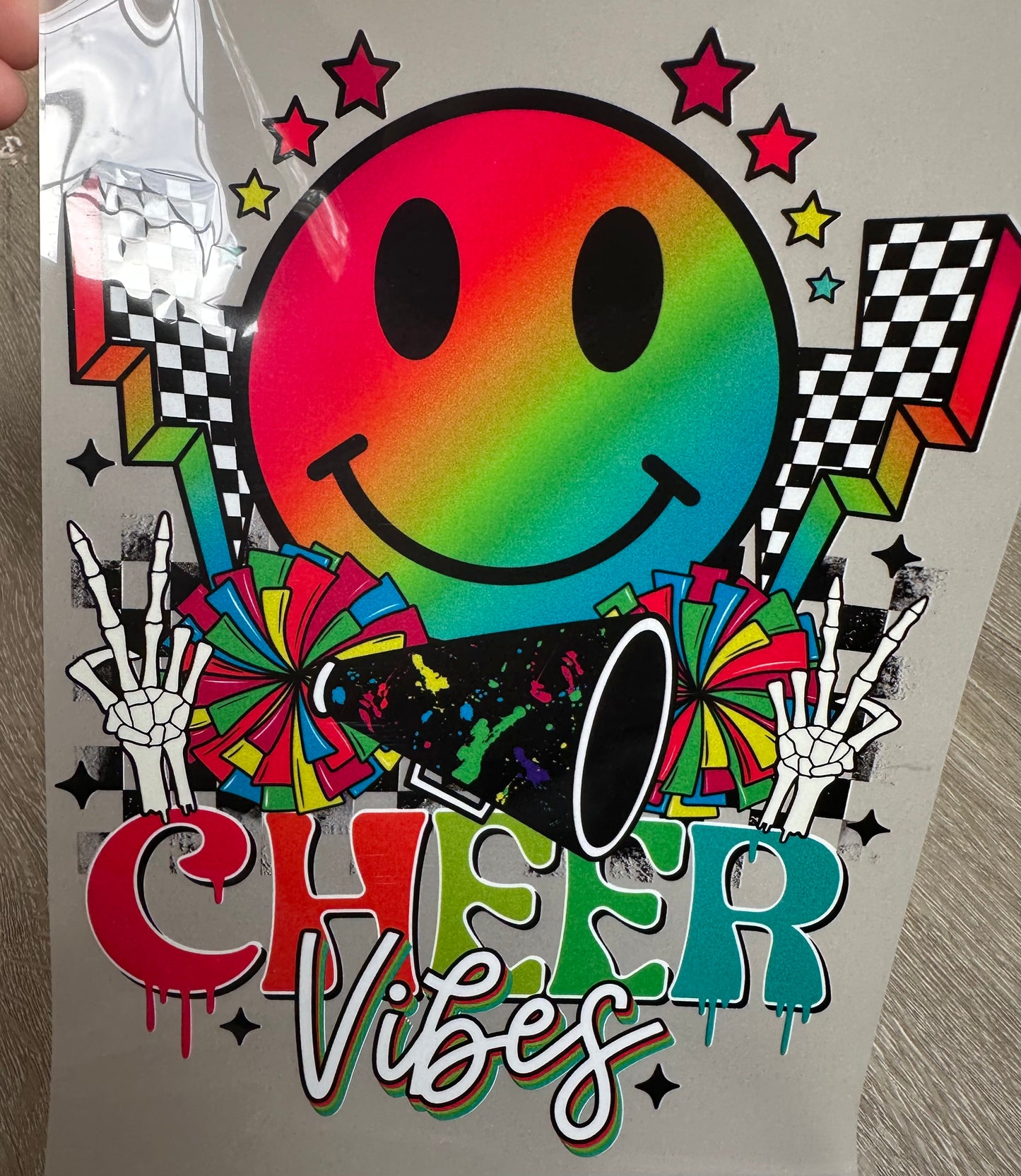 Cheer vibes megaphone rainbow DTF