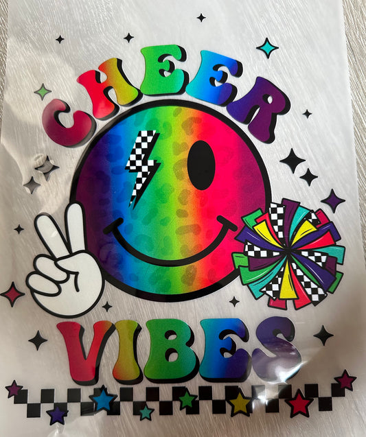 Cheer vibes smiley rainbow leopard DTF