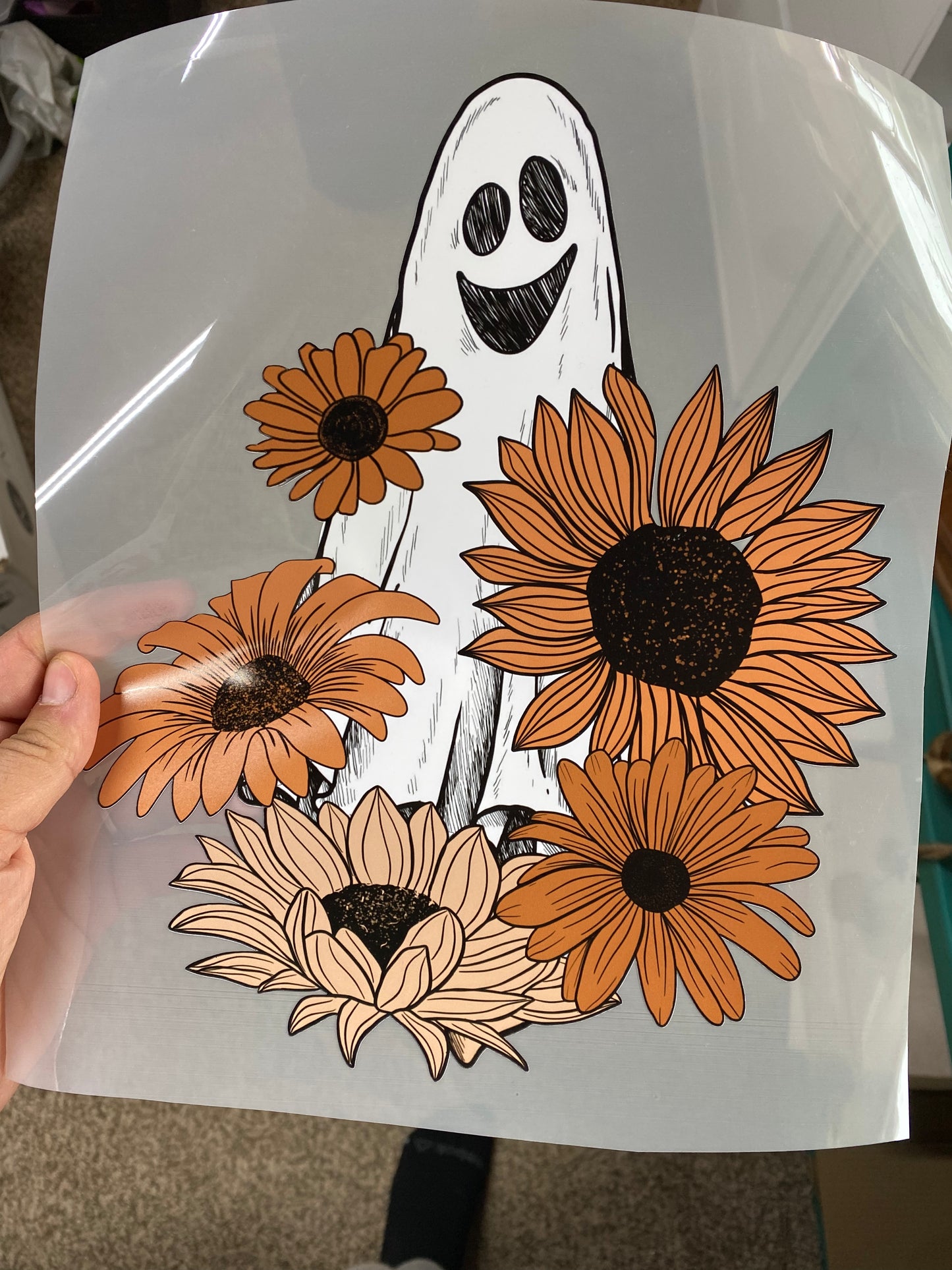 Flower ghost HTV transfer