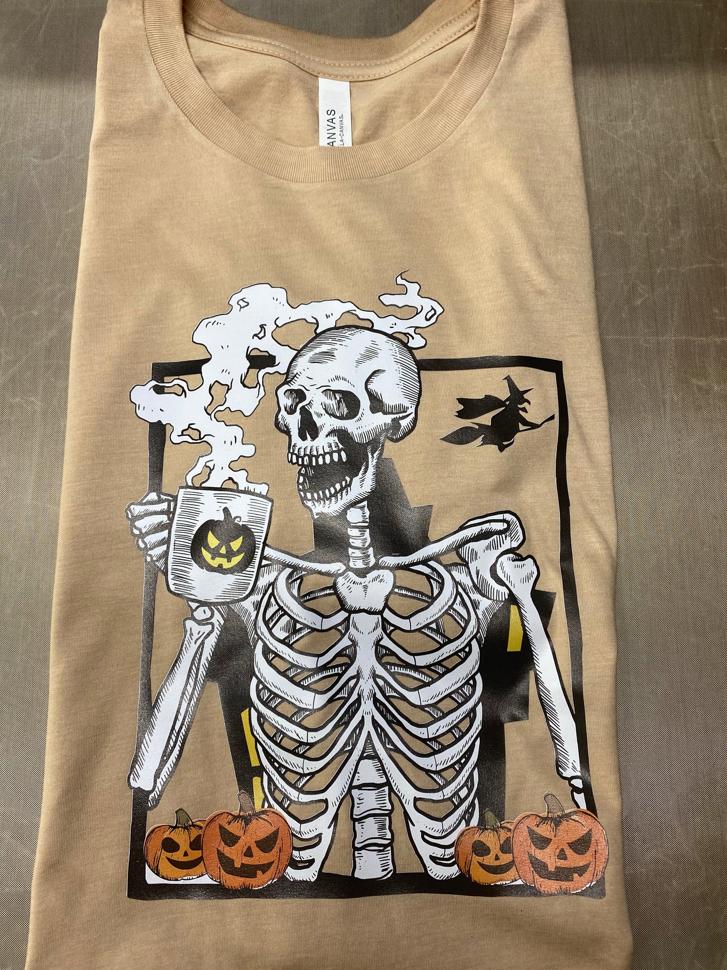 Skellie with coffee Halloween